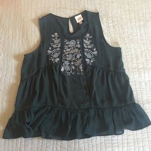 Knox Rose Jade Green Embroidered Paisley Peplum XL